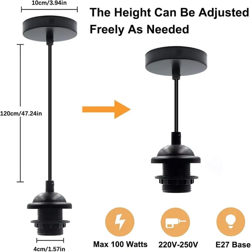 Bukela Ceiling Pendant & Lamp Holder, Metal Pendant Light Fitting, E27 Lamp Holder, Fitting Set with Braided Fabric Cable (Black 2pcs) - Image 4